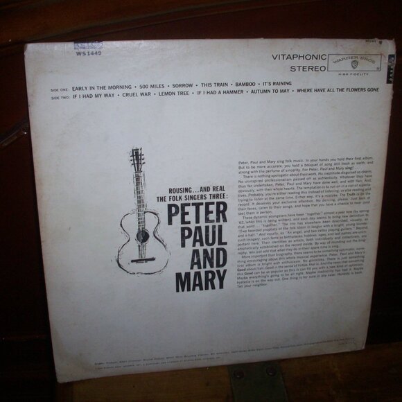 Vintage 1962 Peter Paul and Mary WS 1449 & In The Wind USA 2pc Vinyl Record LP - Picture 11 of 12